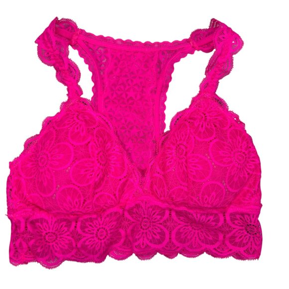 Aerie Paige Lace Bralette Medium Hot Pink Athleisure Loungewear - Picture 1 of 3